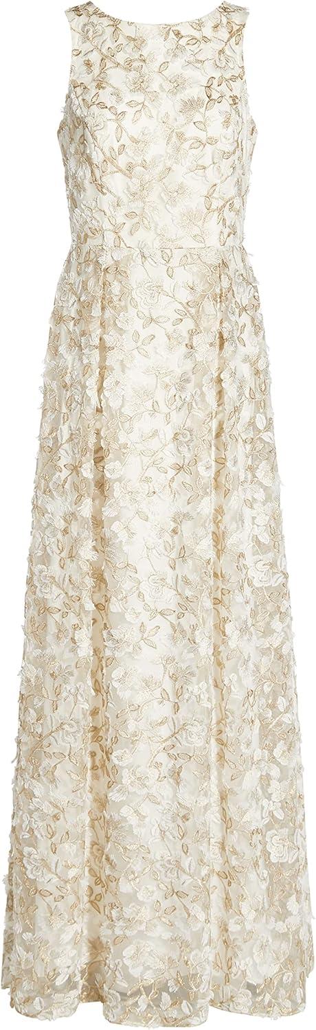 image:imageAdrianna Papell Womens Metallic Floral GownIvoryGold