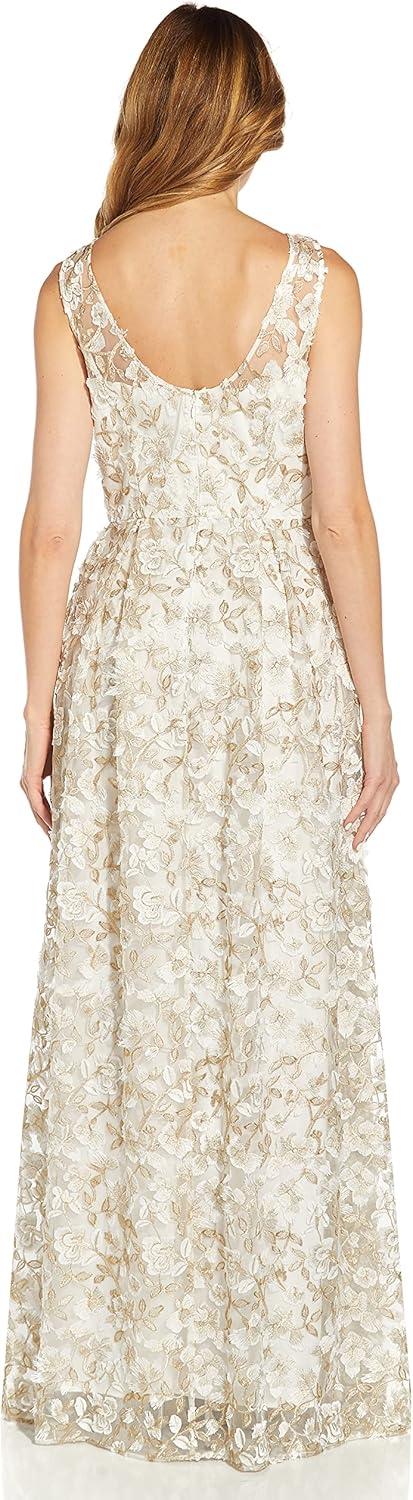 image:imageAdrianna Papell Womens Metallic Floral GownIvoryGold