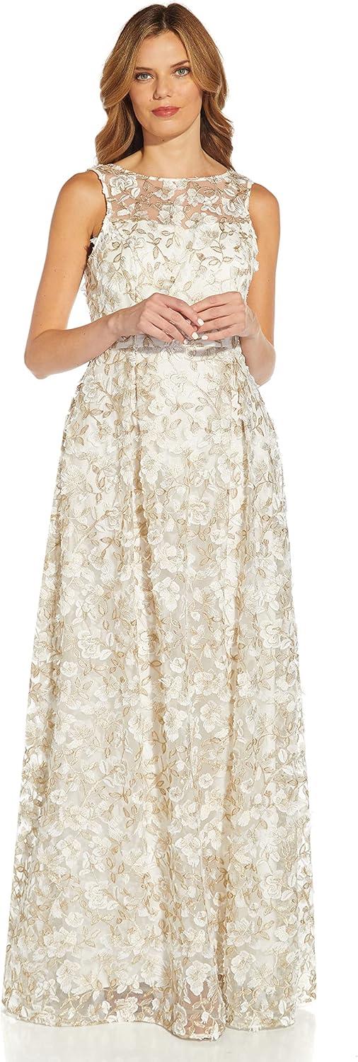image:imageAdrianna Papell Womens Metallic Floral GownIvoryGold