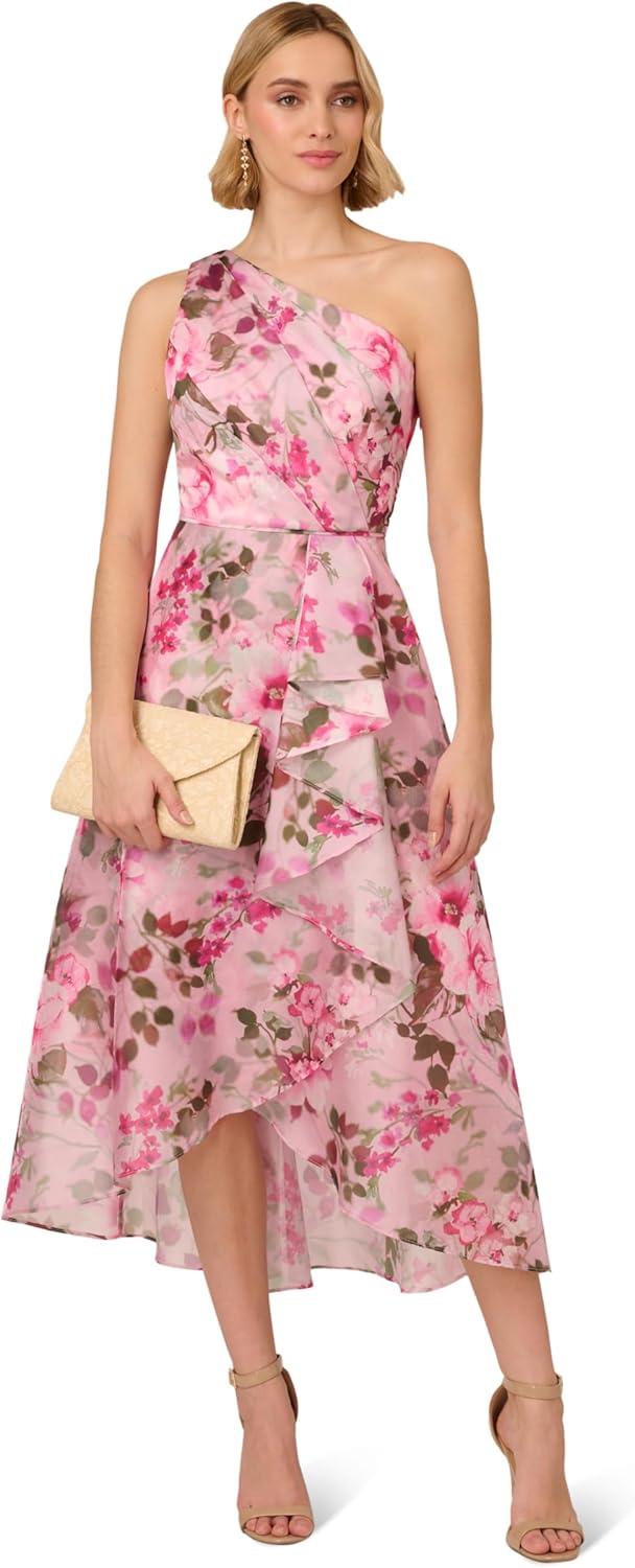 image:imageAdrianna Papell Womens Printed HighLow DressPink Multi