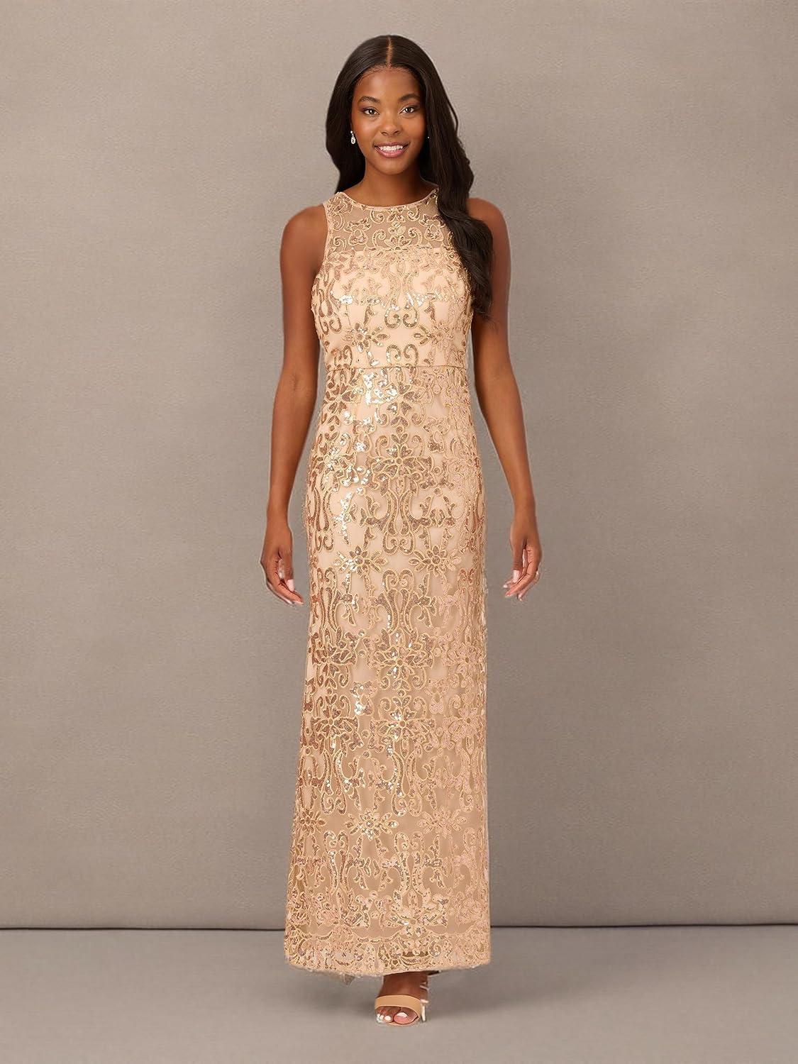 image:imageAdrianna Papell Womens Sequin Embroidery GownChampagne