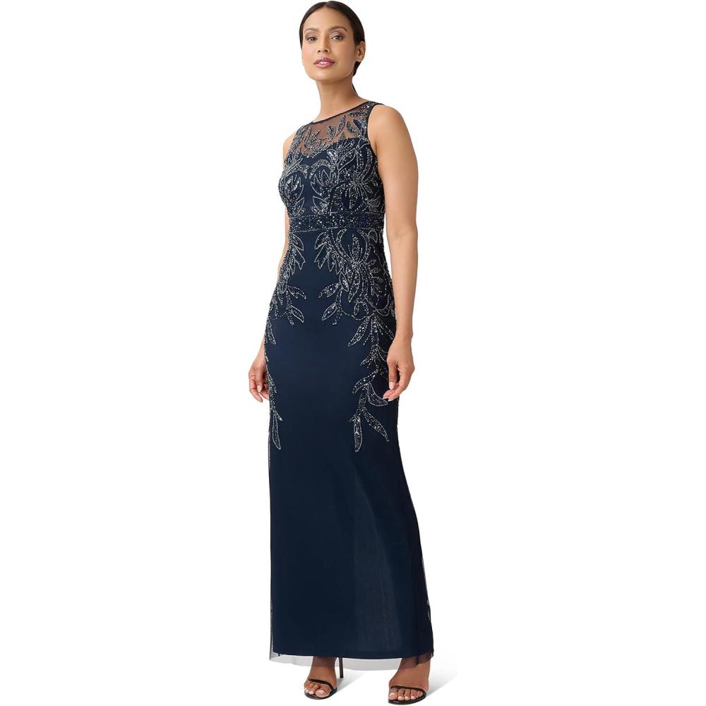 image:imageAdrianna Papell Womens Beaded Column GownMidnight