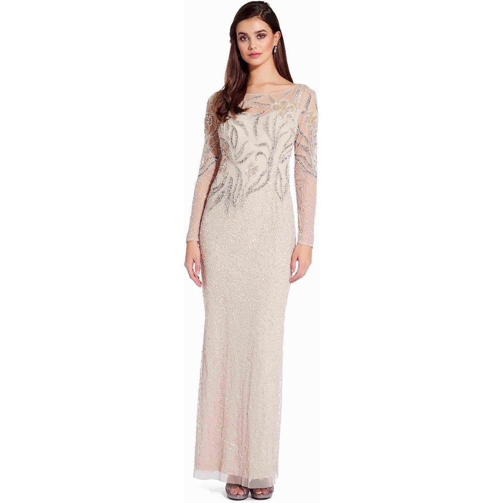 image:imageAdrianna Papell Womens Beaded Long DressBiscotti