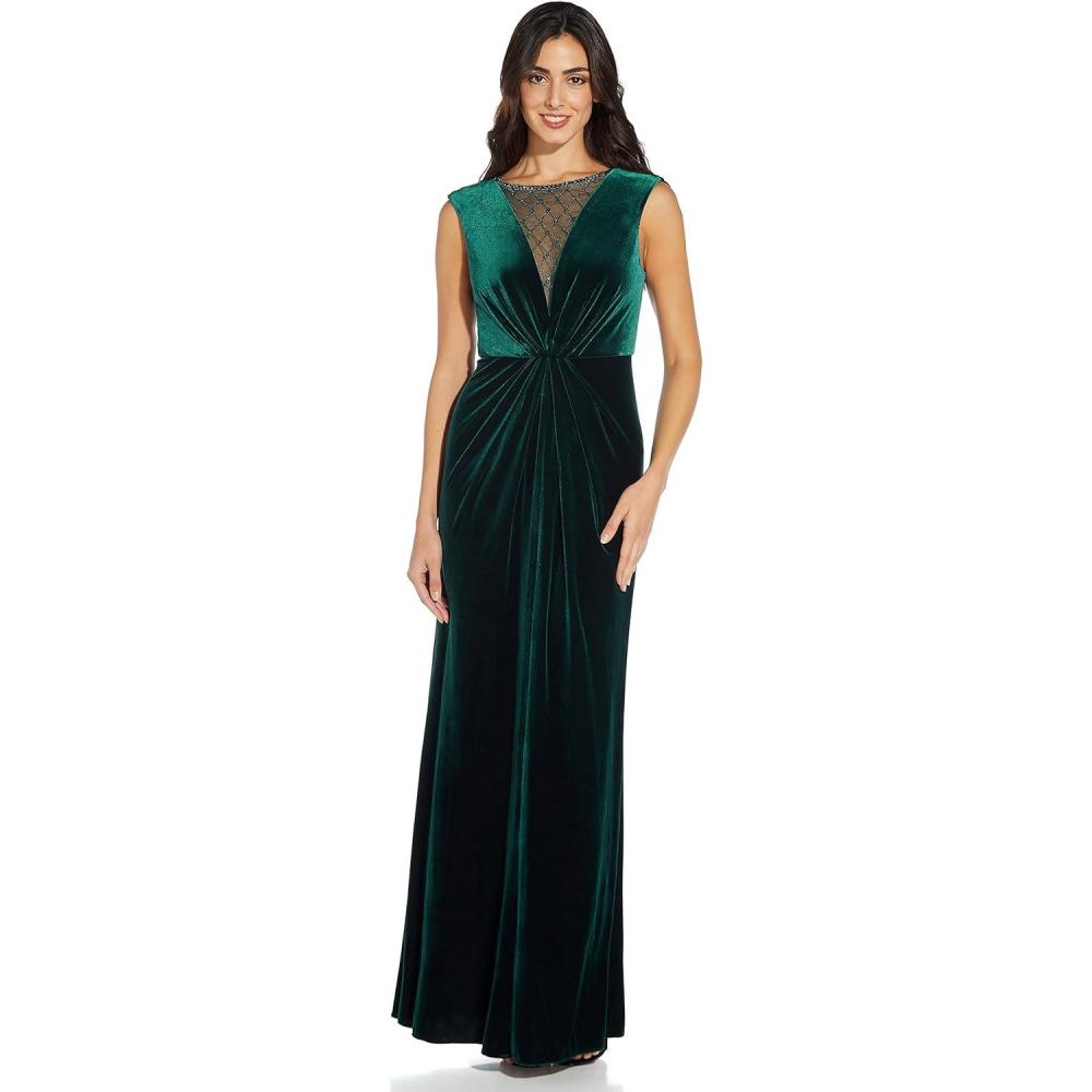 image:imageAdrianna Papell Womens Beaded Velvet Mermaid GownSpecial Occasion DressHunter