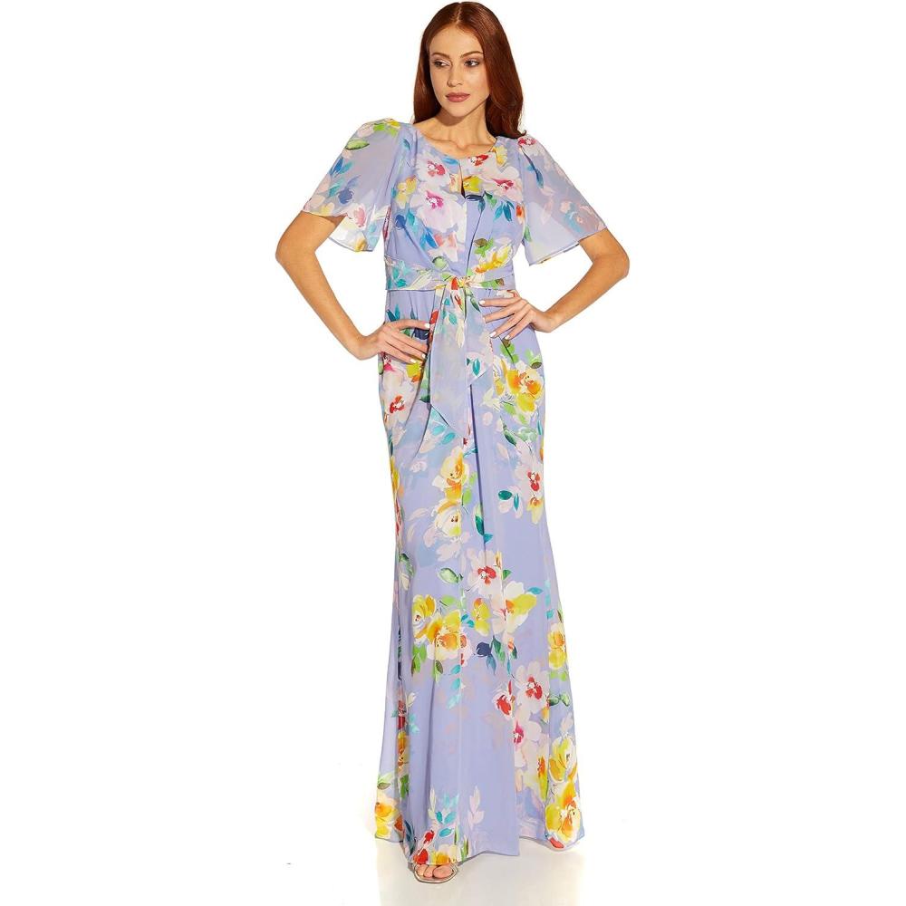 image:imageAdrianna Papell Womens Floral Chiffon Beaded GownPeri Multi