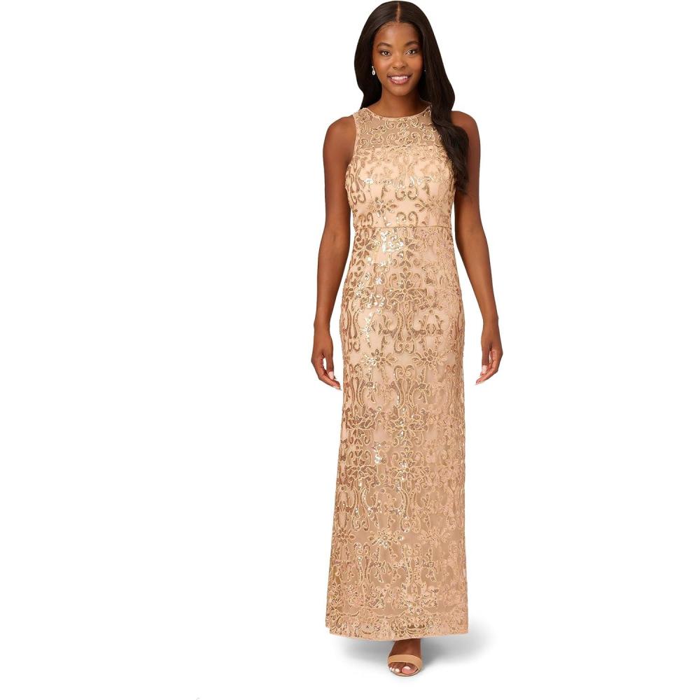 image:imageAdrianna Papell Womens Sequin Embroidery GownChampagne