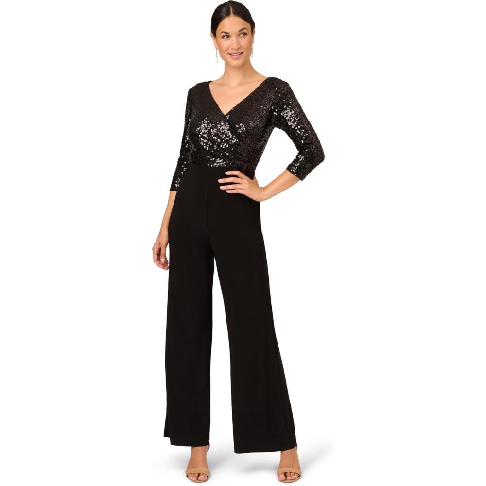image:imageAdrianna Papell womens Sequin Faux Wrap JumpsuitBlack