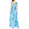 Adrianna Papell Womens Floral Print Sleeveless Gown(Blue)