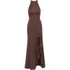 Adrianna Papell Womens Halter Slim Coulmn Gown(Dark Brown)