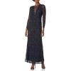 Aidan Mattox Women’s Sleeve Beaded Long Dress(Twilight/Black)