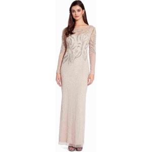 Adrianna Papell Womens Beaded Long Dress(Biscotti)