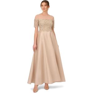 Adrianna Papell Womens Beaded Taffeta Gown(Biscotti)
