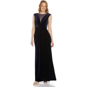 Adrianna Papell Womens Beaded Velvet Mermaid GownSpecial Occasion Dress(Midnight)