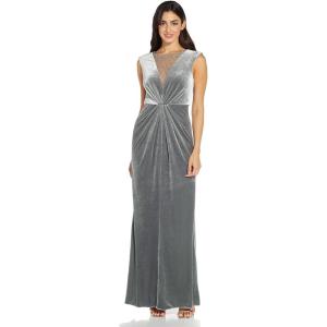 Adrianna Papell Womens Beaded Velvet Mermaid GownSpecial Occasion Dress(Silver)