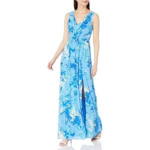 Adrianna Papell Womens Floral Print Sleeveless Gown(Blue)