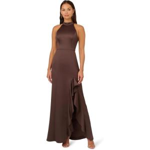 Adrianna Papell Womens Halter Slim Coulmn Gown(Dark Brown)