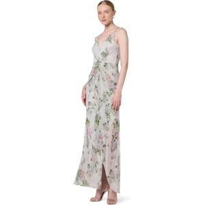 Adrianna Papell Womens Metallic Print Mesh Gown(Silver Multi)