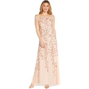 Adrianna Papell Womens Off Shoulder Beaded Vine Gown(Pale Pink)