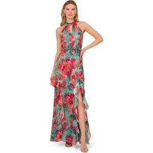 Adrianna Papell Womens Printed Mermaid Dress(Turquoise Multi)