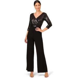 Adrianna Papell womens Sequin Faux Wrap Jumpsuit(Black)