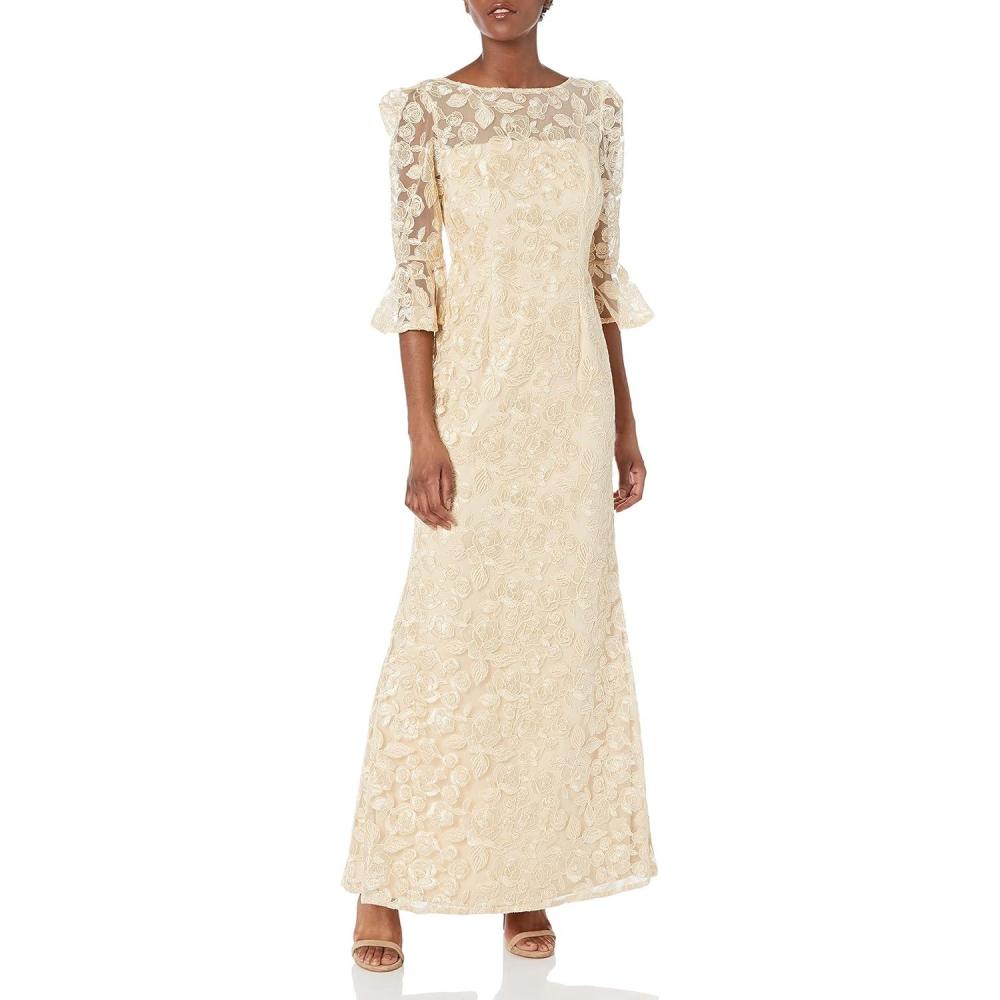 image:imageAdrianna Papell Womens Corded Embroidery GownLight Champagne