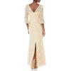 Adrianna Papell Women’s Corded Embroidery Gown(Light Champagne)