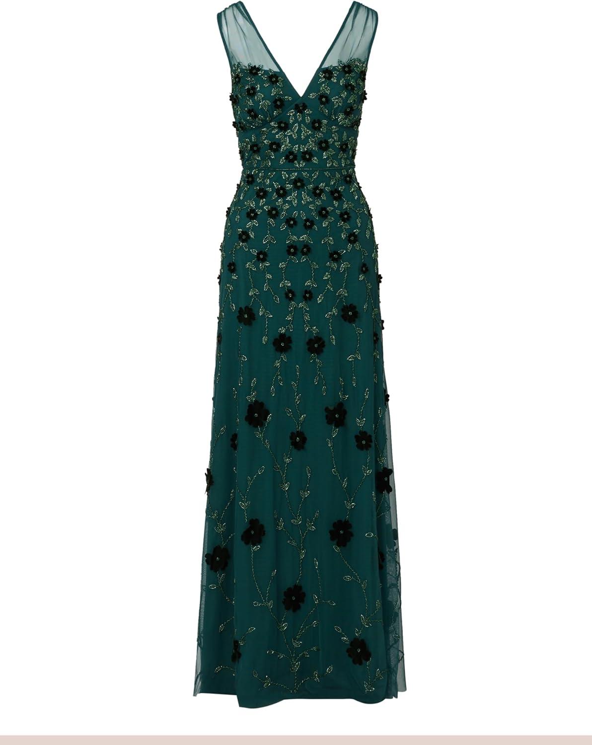 image:imageAdrianna Papell Womens Beaded Mesh Illusion DressGem Green