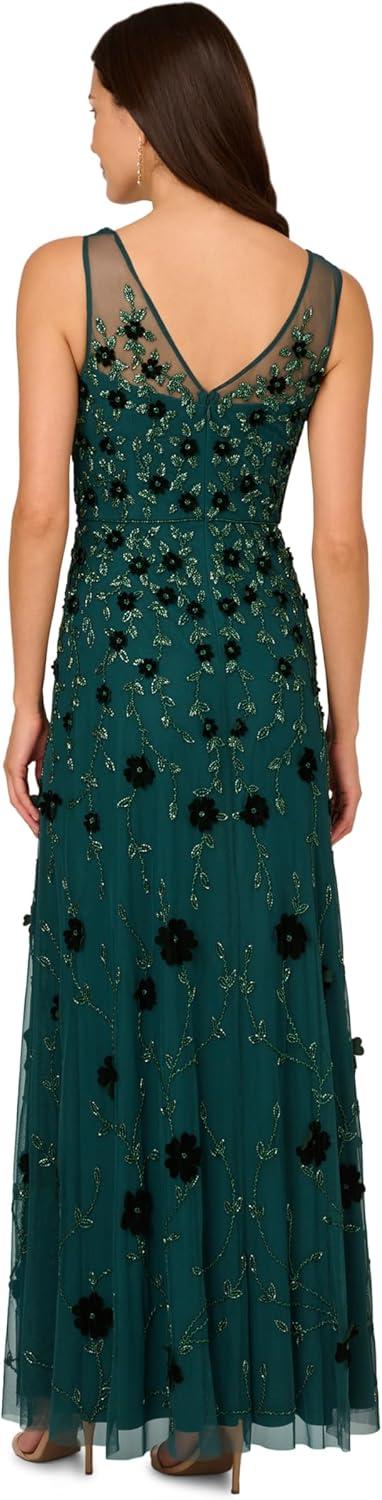 image:imageAdrianna Papell Womens Beaded Mesh Illusion DressGem Green