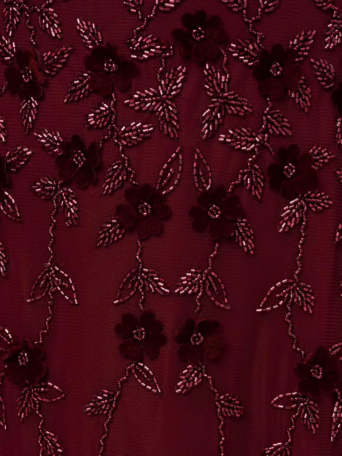image:imageAdrianna Papell Womens Beaded Mesh Illusion DressMahogany