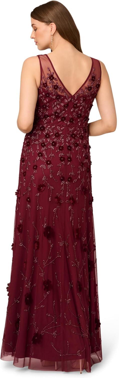 image:imageAdrianna Papell Womens Beaded Mesh Illusion DressMahogany