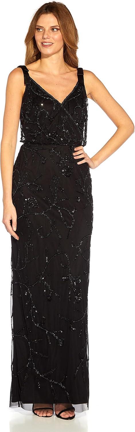 image:imageAdrianna Papell Womens Beaded Surplice GownBlack