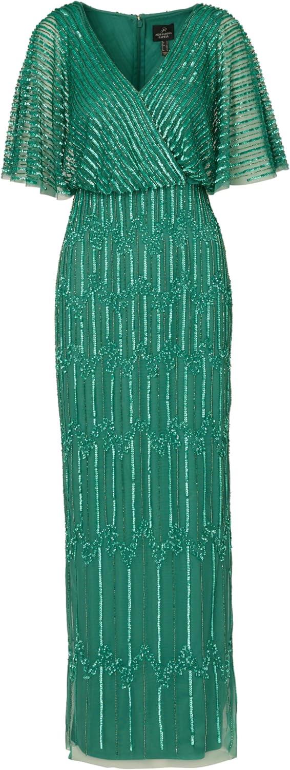 image:imageAdrianna Papell Womens Beaded Surplice GownJungle Green