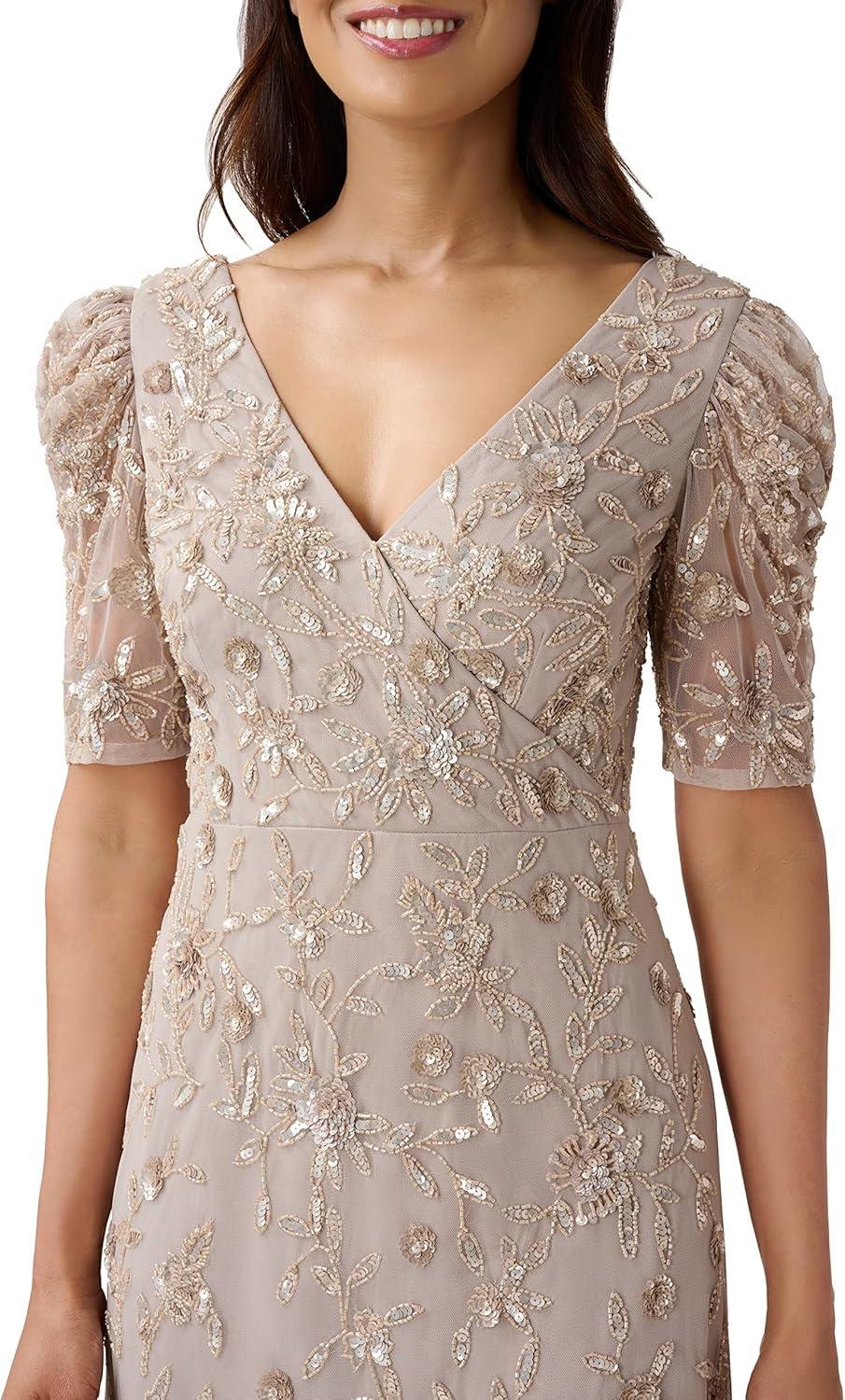 image:imageAdrianna Papell Womens Beaded Surplice GownMarble