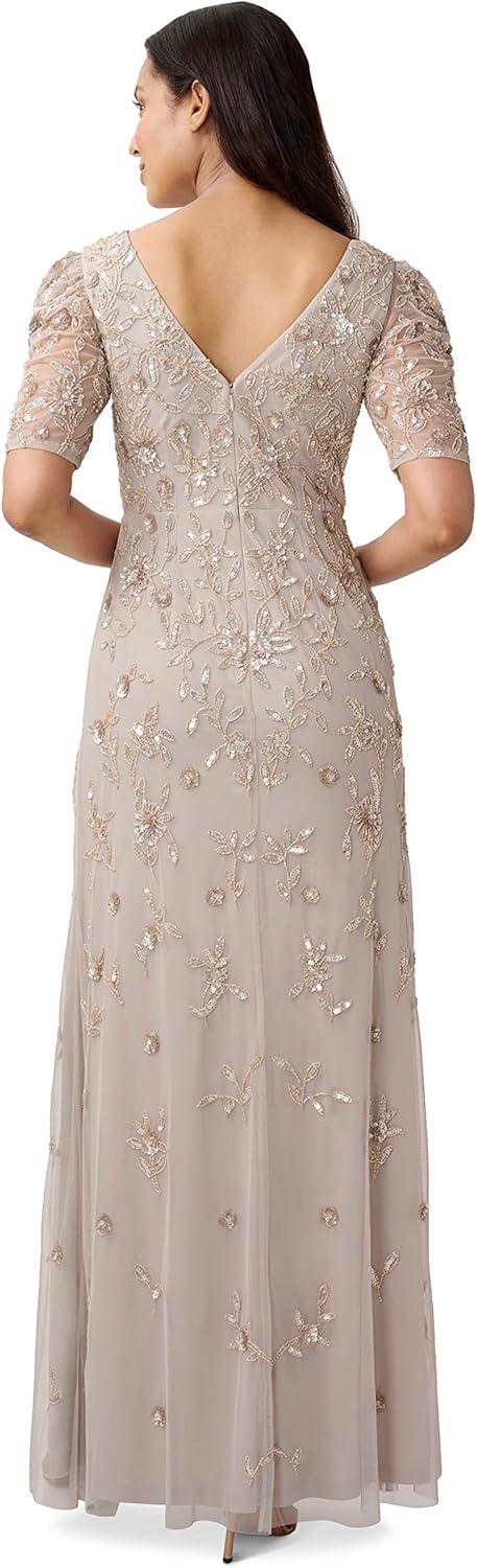 image:imageAdrianna Papell Womens Beaded Surplice GownMarble