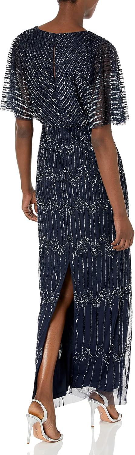 image:imageAdrianna Papell Womens Beaded Surplice GownNavyGunmetal