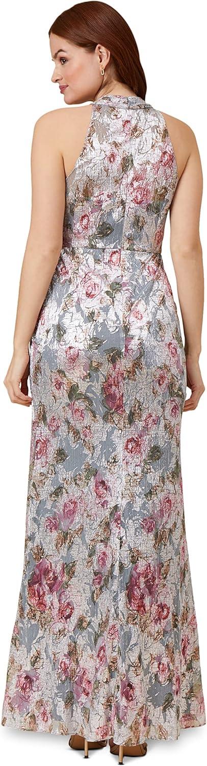 image:imageAdrianna Papell Womens Foiled Mesh Draped GownSilver Multi