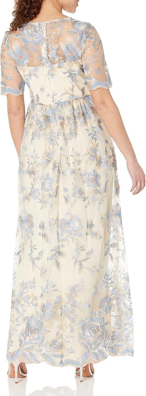 image:imageAdrianna Papell Womens Long Illusion Emb Mesh GownThundercloudGold