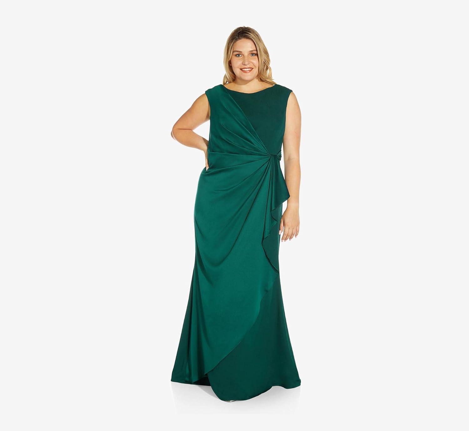 image:imageAdrianna Papell Womens Satin Crepe GownDark Jade