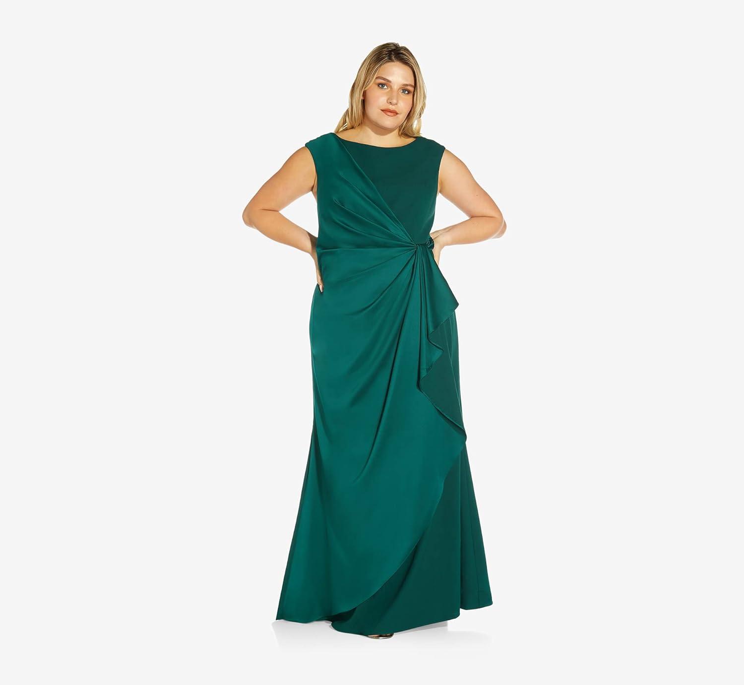 image:imageAdrianna Papell Womens Satin Crepe GownDark Jade