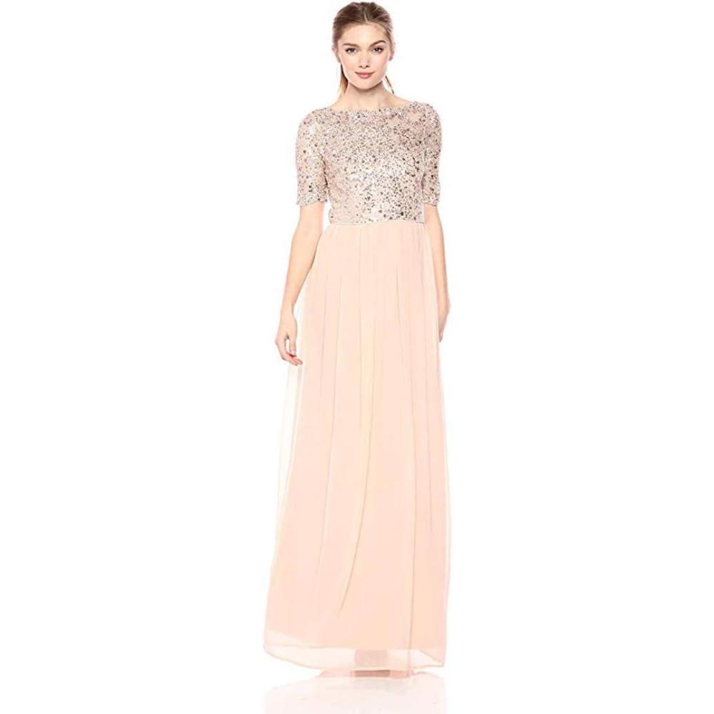 image:imageAdrianna Papell Womens Beaded Elbow Sleeve Gown Plus SizeEnglish Rose