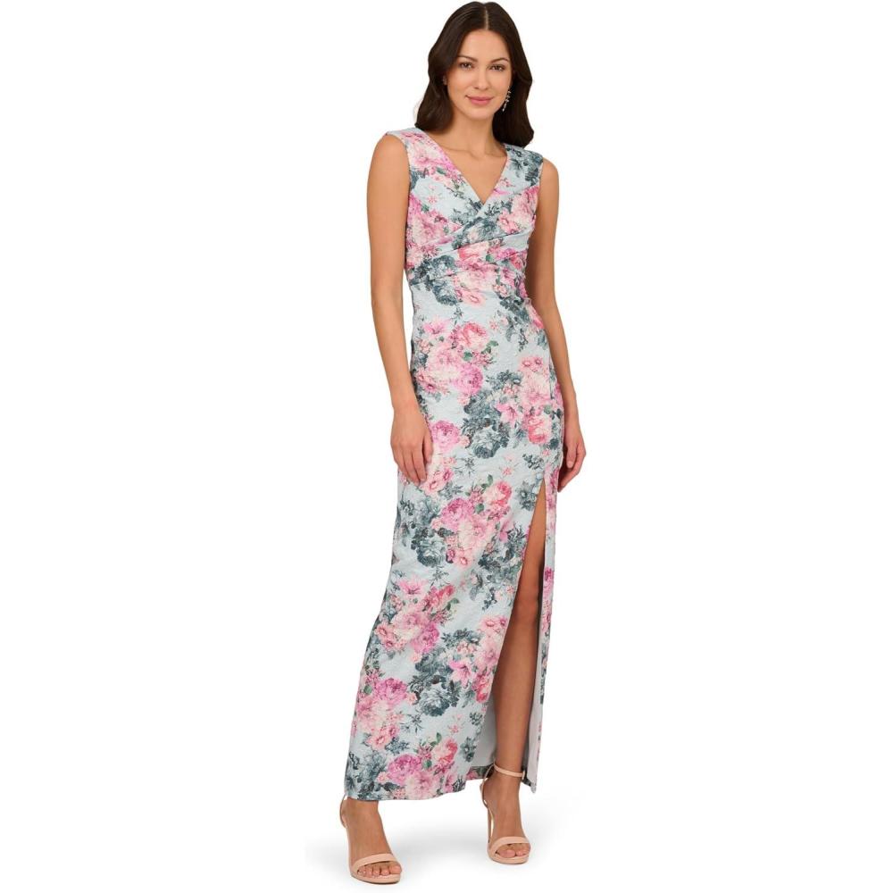 image:imageAdrianna Papell Womens Jacquard Long DressBlue Multi
