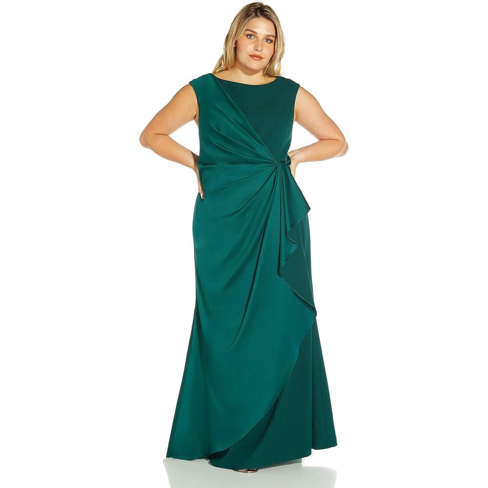 image:imageAdrianna Papell Womens Satin Crepe GownDark Jade