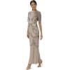 Adrianna Papell Women’s Beaded Elbow Sleeve Gown Plus Size(Sterling/Nude)