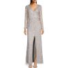 Womens Beaded Mermaid Gown(Silver)