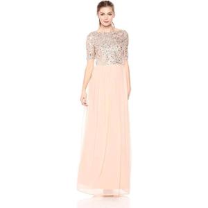 Adrianna Papell Women’s Beaded Elbow Sleeve Gown Plus Size(English Rose)