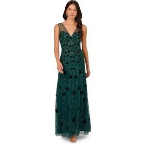 Adrianna Papell Women’s Beaded Mesh Illusion Dress(Gem Green)