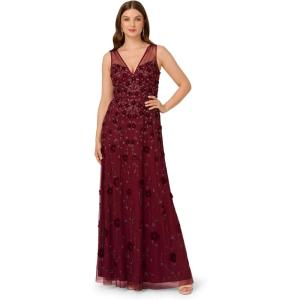 Adrianna Papell Women’s Beaded Mesh Illusion Dress(Mahogany)