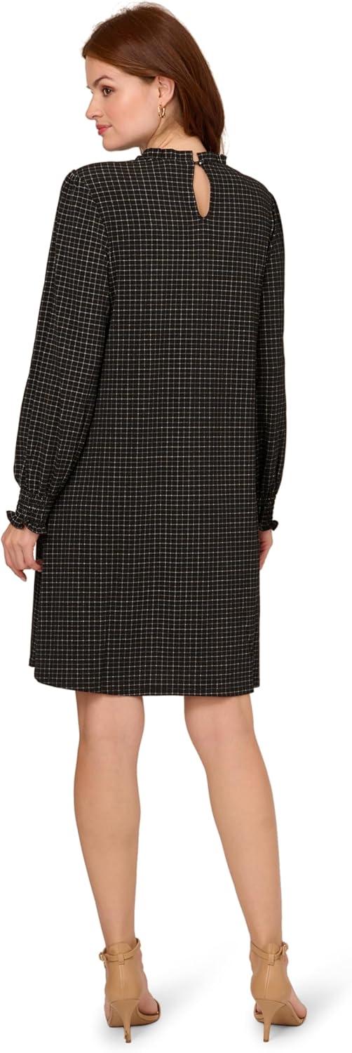 image:imageAdrianna Papell Womens Printed Ruffle Neck Knit DressBlack