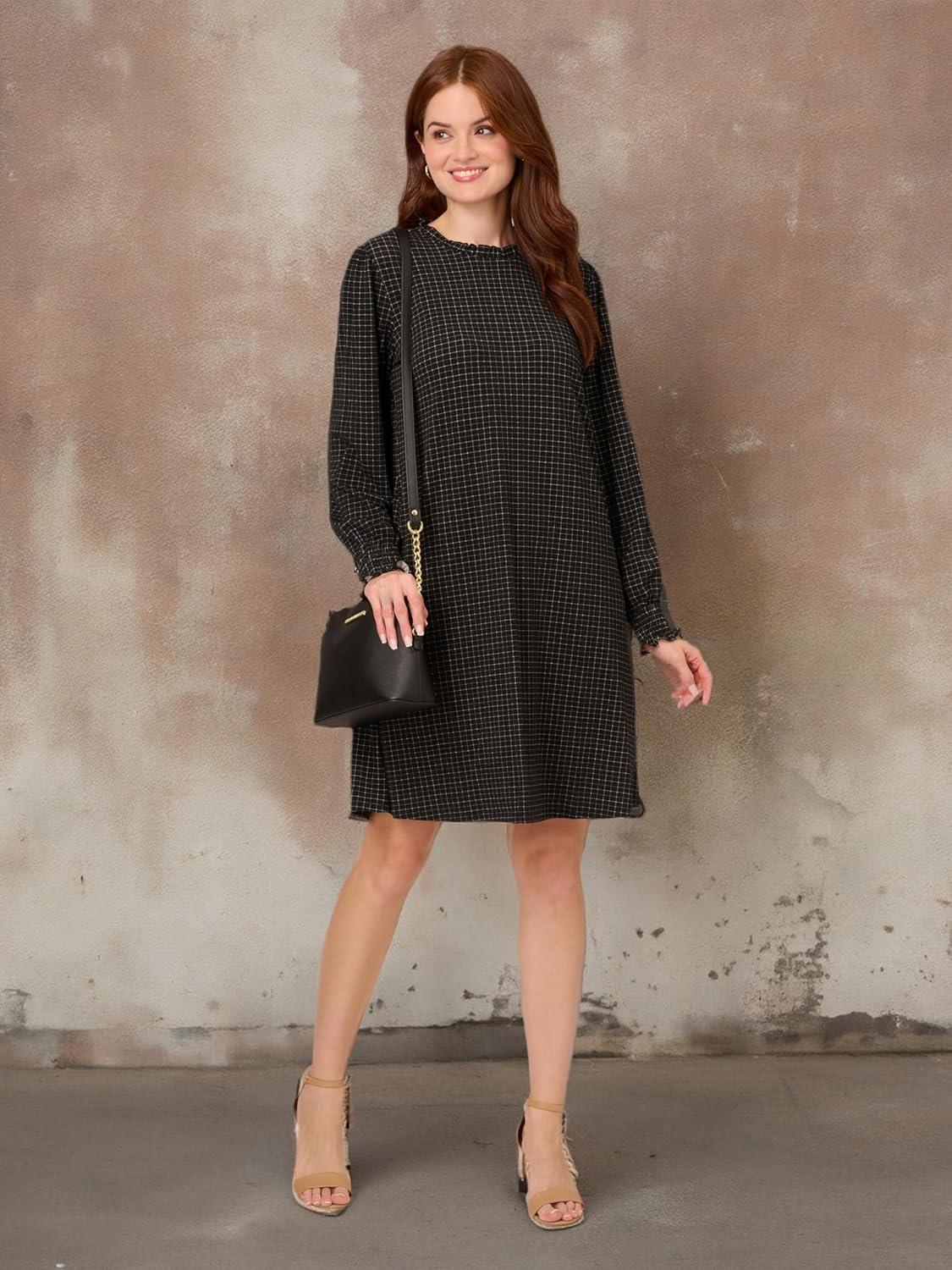 image:imageAdrianna Papell Womens Printed Ruffle Neck Knit DressBlack