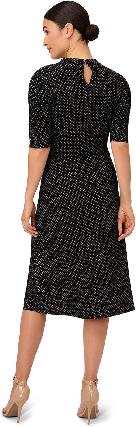 image:imageAdrianna Papell Womens Ruffle Neck Short Sleeve DressBlackIvory Outline Dot